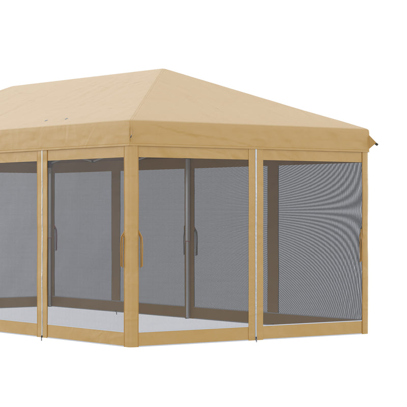 Tenda para Festas 6x3 m Tenda de Jardim com 6 Mosquiteiros Bolsa de Transporte e Estrutura de Aço para Campismo Festas Bege