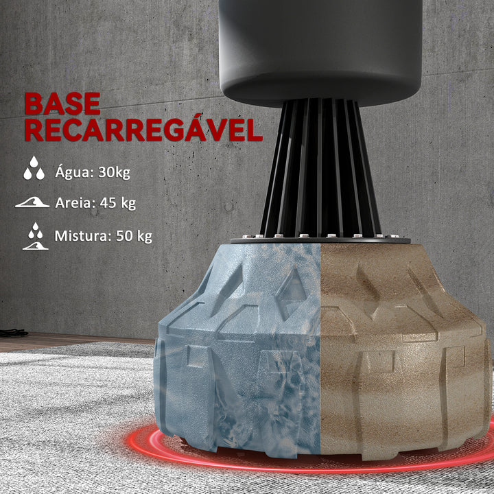 Saco de Boxe de Pé 175 cm para Adultos Faixa de Altura Ajustável 65–175 cm Base Recarregável com Ventosas Amortecedor Inclui Bandagem Treino MMA Muay Thai Preto