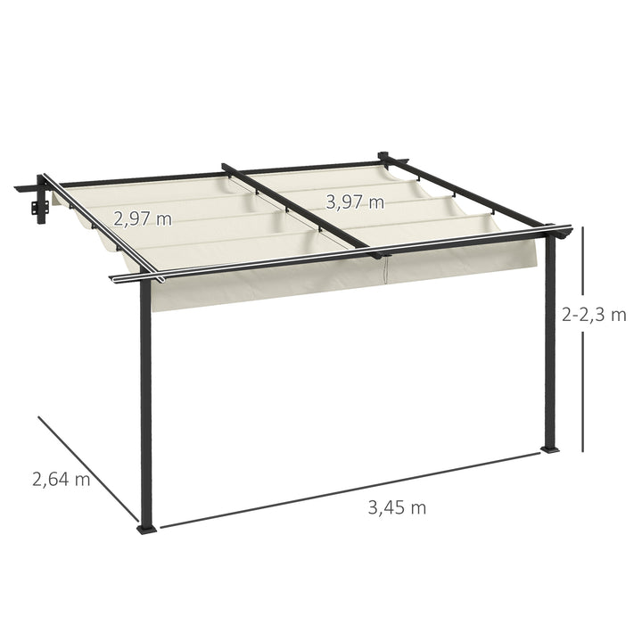 Pérgola de Parede 4x3 m Pérgola de Jardim com Teto Retrátil de Poliéster e Estrutura de Aço para Festas Casamentos Creme e Cinza Escuro