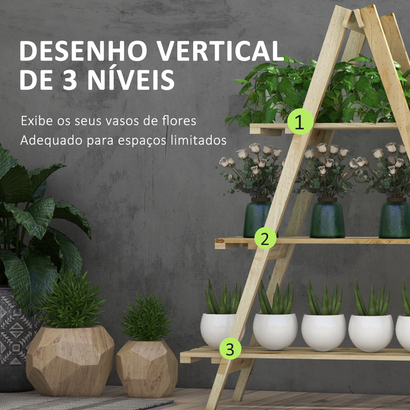 Suporte de Madeira para Plantas Dobrável Estante Decorativo para Vasos de 3 Níveis com Estrutura em Forma de A para Jardim Pátio Varanda 100x36x112 cm Natural