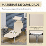 Espreguiçadeira de Jardim Dobrável com Toldo Removível e Ajustável em Ângulo e Encosto Ajustável em 4 Posições para Jardim Terraço Campismo Exterior 187x58x36 cm Bege