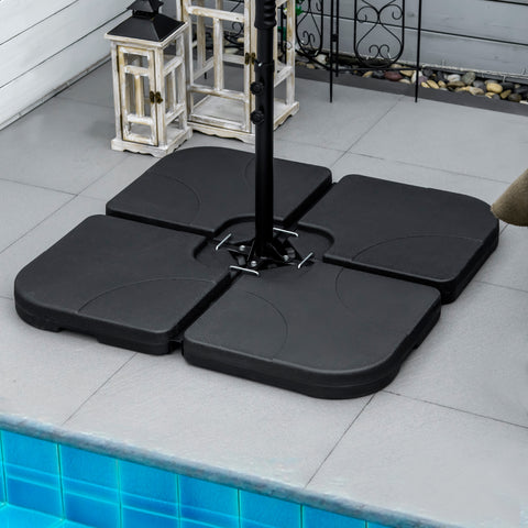 Conjunto de Pesos para Base de Chapéu de Sol de 4 Peças Base para Chapéu de Sol Quadrada Preenchível com 15 Litros de Água ou 19,5 kg de Areia para Base Cruzada Preto