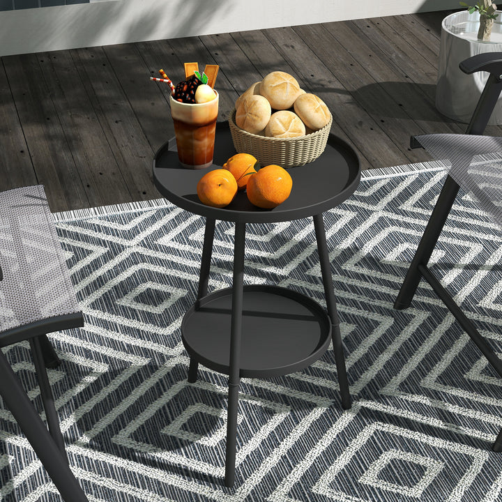 Mesa de Jardim Redonda de 2 Níveis Mesa de Exterior Ø32x51 cm com Bandeja Inferior e Estrutura de Metal Mesa para Exterior e Interior Preto