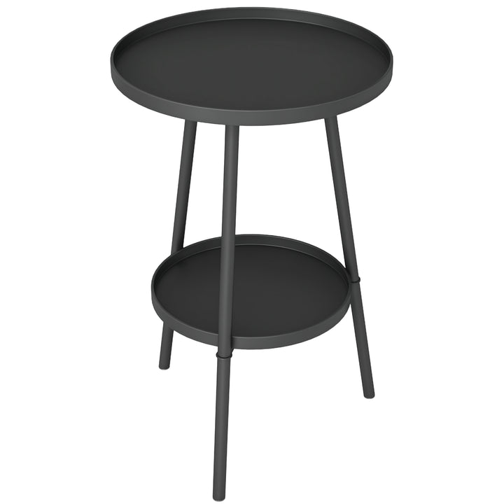 Mesa de Jardim Redonda de 2 Níveis Mesa de Exterior Ø32x51 cm com Bandeja Inferior e Estrutura de Metal Mesa para Exterior e Interior Preto
