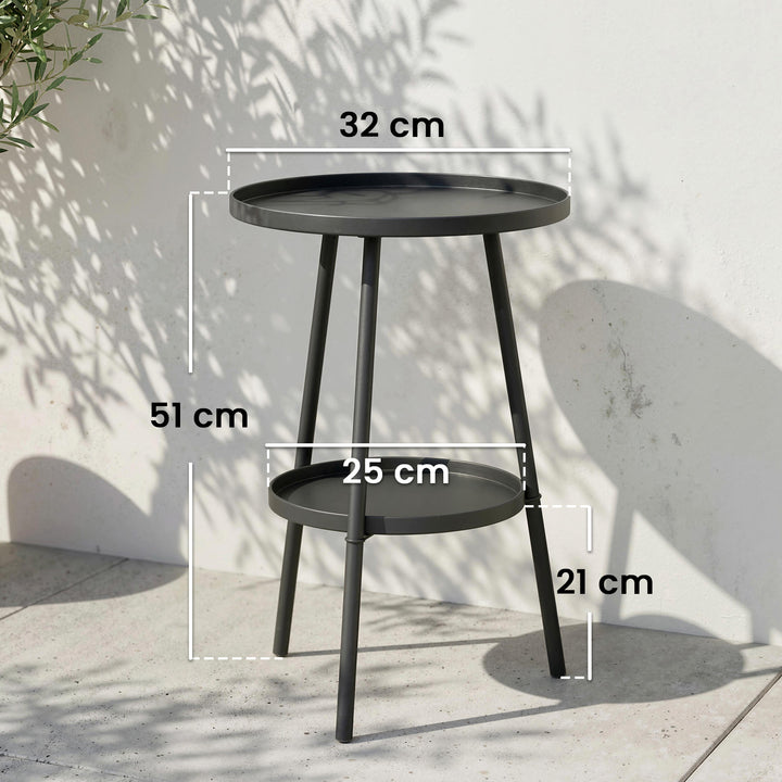 Mesa de Jardim Redonda de 2 Níveis Mesa de Exterior Ø32x51 cm com Bandeja Inferior e Estrutura de Metal Mesa para Exterior e Interior Preto