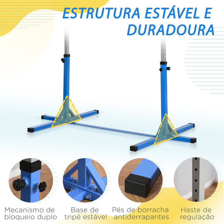 Barra de Ginástica para Crianças acima de 3 Anos Barra de Treino com Altura Ajustável 92-150 cm Barra Horizontal de Ginástica Carga 75 kg 194x121x150 cm Azul