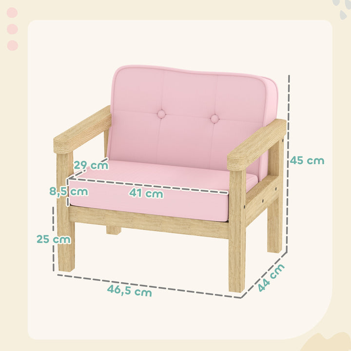 Poltrona Infantil Sofá para Crianças acima de 3 Anos com Tecido Suave de Veludo Cotelê Estrutura de Madeira Assento e Encosto Acolchoados Apoio de Braços Suporta 45 kg 46,5x44x45 cm Rosa