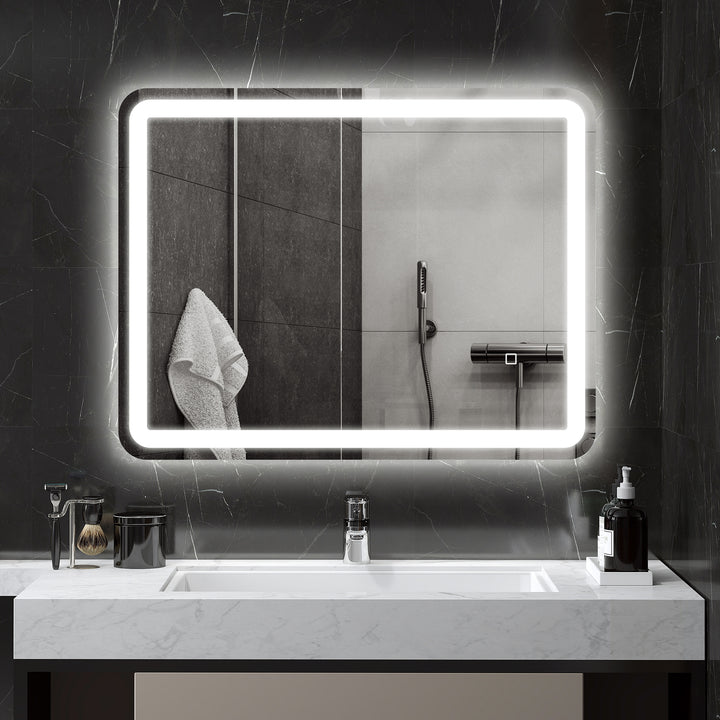 Espelho Casa de banho com Luzes LED 70x90 cm Espelho de Parede Antiembaciamento com 3 Temperaturas de Cor Ajustável e Função de Memória Horizontal e Vertical Prata