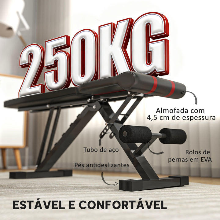 Banco de Abdominais Ajustável Banco de Musculação Dobrável para Treino de Corpo Completo em Casa Ginásio 82x35x42,5-107 cm Preto