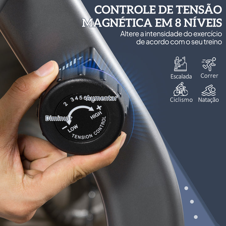 Bicicleta ergométrica reclinável com tela LCD e volante de 3 kg resistência magnética de 8 níveis assento ajustável 121,5-136x62,5x98 cm cinza