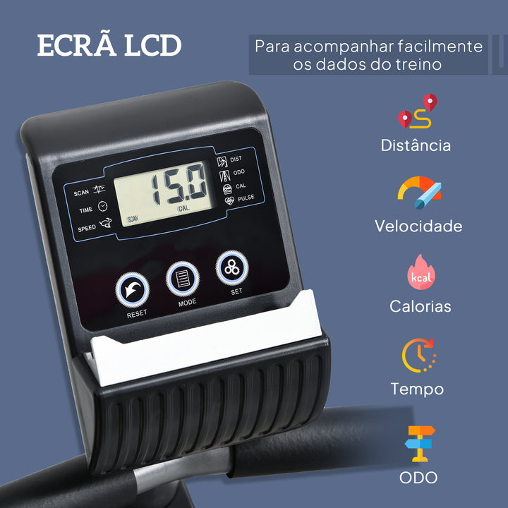 Bicicleta ergométrica reclinável com tela LCD e volante de 3 kg resistência magnética de 8 níveis assento ajustável 121,5-136x62,5x98 cm cinza