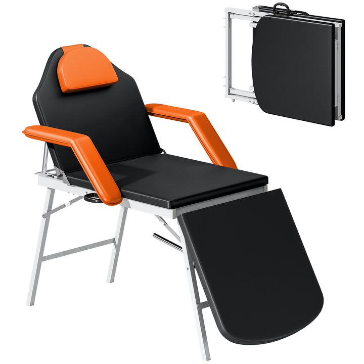 Marquesa de Massagem Dobrável Portátil Marquesa Estética Profissional de 3 Zonas com Altura Ajustável Encosto de Cabeça Removível Descansos de Braço Acolchoados 182x82x68 cm Laranja