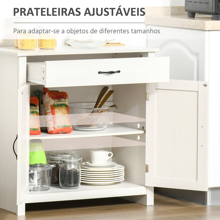 Aparador de Cozinha com 1 Gaveta e Prateleira Interior Ajustável Móvel Auxiliar Decorativo para Sala de Jantar Sala de Estar 80x39,7x80 cm Branco