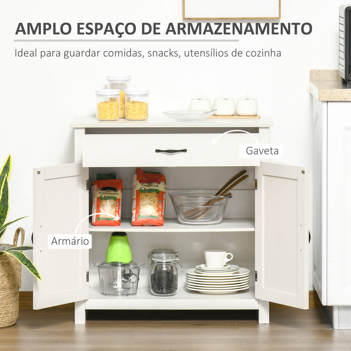 Aparador de Cozinha com 1 Gaveta e Prateleira Interior Ajustável Móvel Auxiliar Decorativo para Sala de Jantar Sala de Estar 80x39,7x80 cm Branco