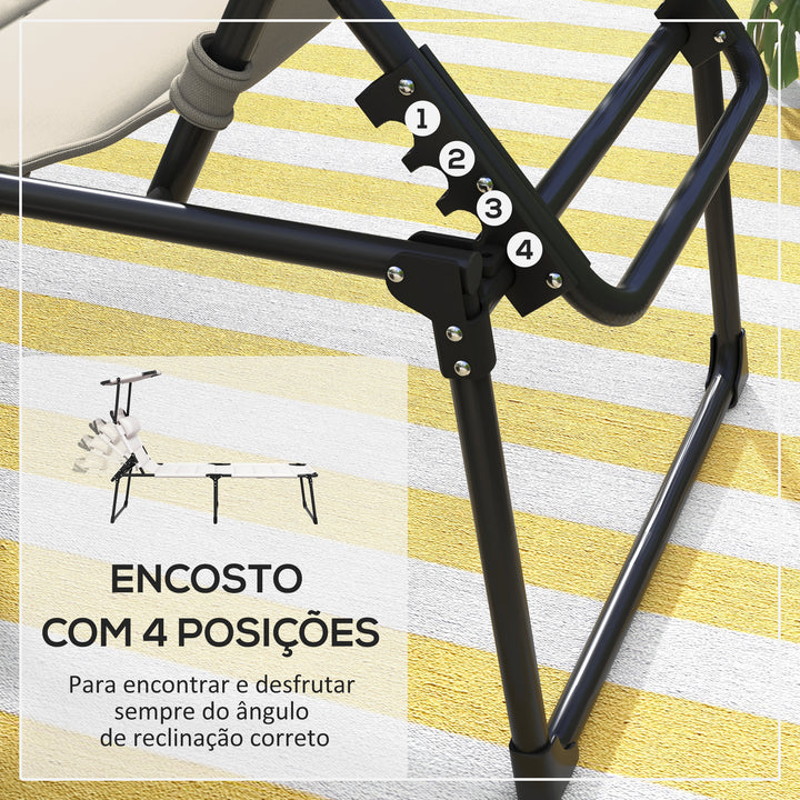Espreguiçadeira Dobrável Espreguiçadeira de Jardim com Toldo Ajustável Encosto Regulável em 4 Níveis e Apoio de Cabeça para Jardim Terraço Piscina 70x200x45 cm Creme