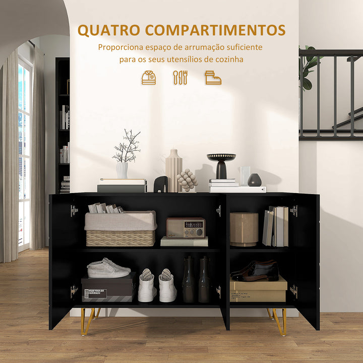 Aparador para Sala Aparador de Entrada com 3 Portas e Prateleiras Ajustáveis Armário de Armazenamento para Cozinha Sala 120x40x75 cm Preto Brilhante