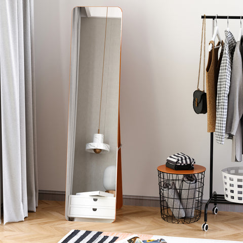 Espelho de pé de Corpo Inteiro Retangular Espelho de Parede com 2 Formas de Uso Estrutura de Madeira de Pinho para Dormitórios Sala de Estar Corredor 37x43x156cm Nogueira