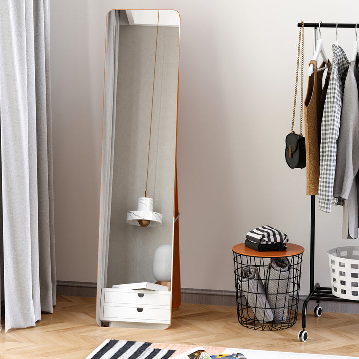 Espelho de pé de Corpo Inteiro Retangular Espelho de Parede com 2 Formas de Uso Estrutura de Madeira de Pinho para Dormitórios Sala de Estar Corredor 37x43x156cm Nogueira