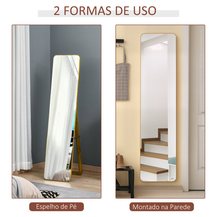 Espelho de pé de Corpo Inteiro Retangular Espelho de Parede com 2 Formas de Uso Estrutura de Madeira de Pinho para Dormitórios Sala de Estar Corredor 37x43x156cm Nogueira