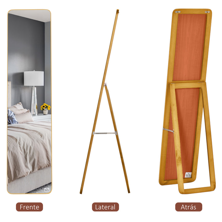 Espelho de pé de Corpo Inteiro Retangular Espelho de Parede com 2 Formas de Uso Estrutura de Madeira de Pinho para Dormitórios Sala de Estar Corredor 37x43x156cm Nogueira