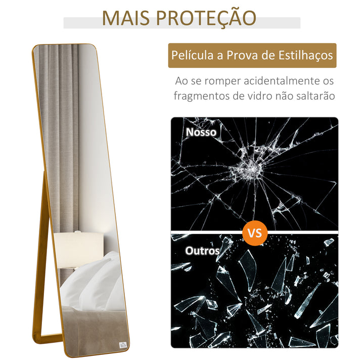 Espelho de pé de Corpo Inteiro Retangular Espelho de Parede com 2 Formas de Uso Estrutura de Madeira de Pinho para Dormitórios Sala de Estar Corredor 37x43x156cm Nogueira