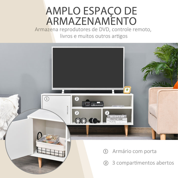Móvel de TV para Televisores de até 60” Móvel de Sala de Estar Moderno com Armário 3 Compartimentos 120x40x55cm Branco