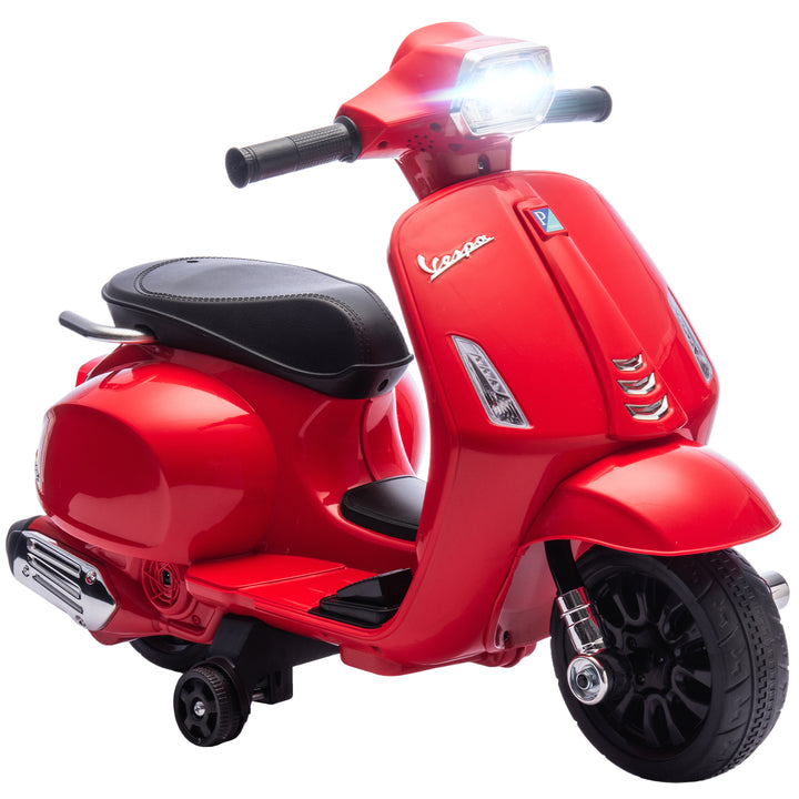 Mota Elétrica para Crianças 6V com Licença Vespa Mota Elétrica Infantil com Rodas Auxiliares Velocidade de 2,5km/h Farol e Buzina para Crianças de 2-6 Anos 71x37x52 cm Vermelho
