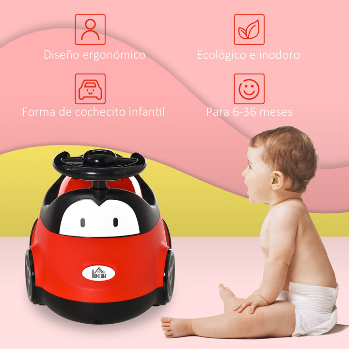 Bacio para Bebé de 6-36 Meses Bacio de Aprendizagem Treinamento Portátil em Forma de Carro com Tampa Volante Fácil de Limpar Carga 50kg 40x27,5x29,1cm Vermelho