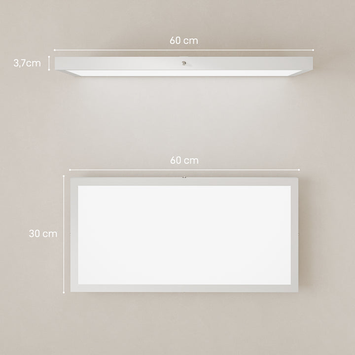 Conjunto de 4 Candeeiros de Teto Cor Regulável Plafons LED com Interruptor DIP e de Parede 3000K/4000K/6000K 2500 lm 24 W para Sala de Estar Escritório 60x30x3,7 cm Branco