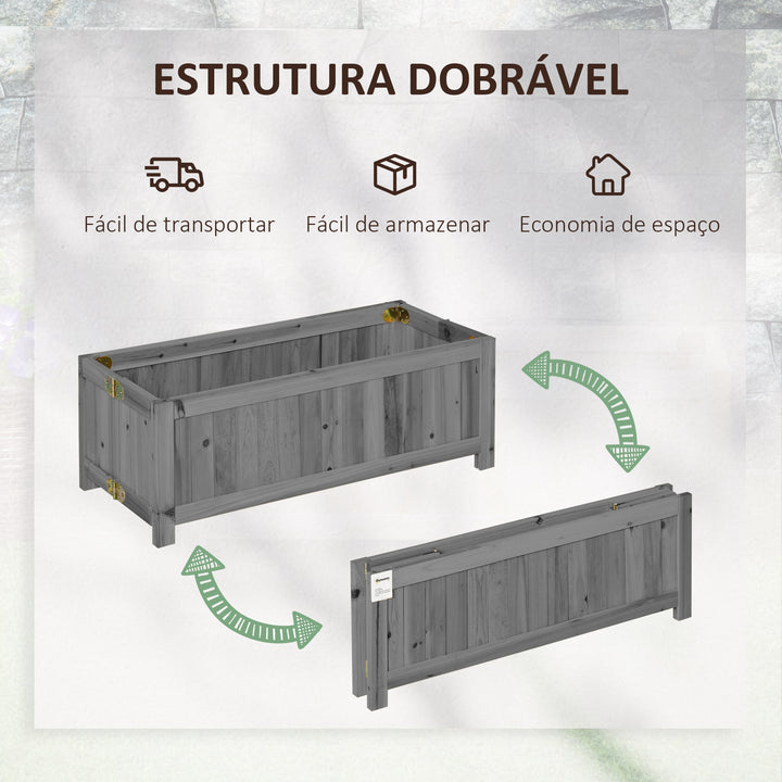 Floreira de Madeira Dobrável Floreira Elevada para Cultivo de Vegetais e Flores no Exterior Pátio Varanda Terraço 70x30x25 cm Cinzento
