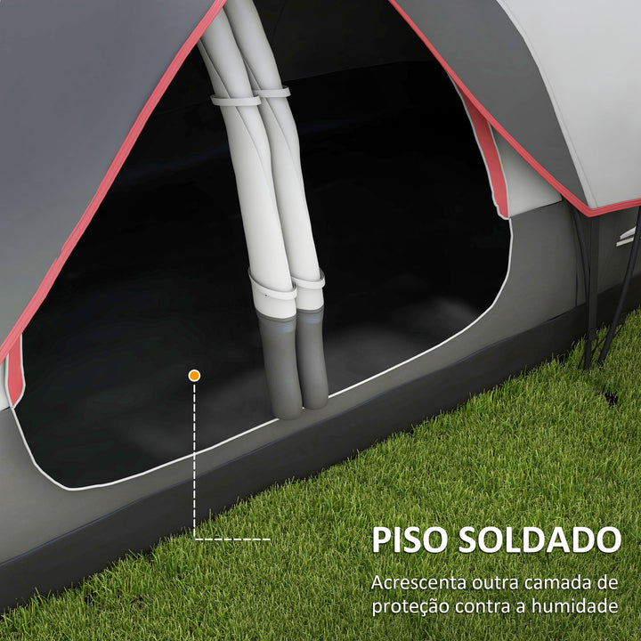Tenda de Campismo Familiar para 6-8 Pessoas Tenda de Campismo Dobrável com 2 Quartos e Bolsa de Transporte Impermeável para Trekking 450x215x180 cm Cinza