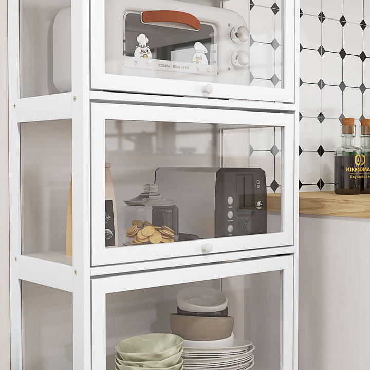 Vitrine Colecionador de 4 Níveis Vitrine Sala de Estar com Portas Abatíveis de Acrílico Anti-Tombo para Estúdio Dormitório Escritório 59x30x139 cm Branco