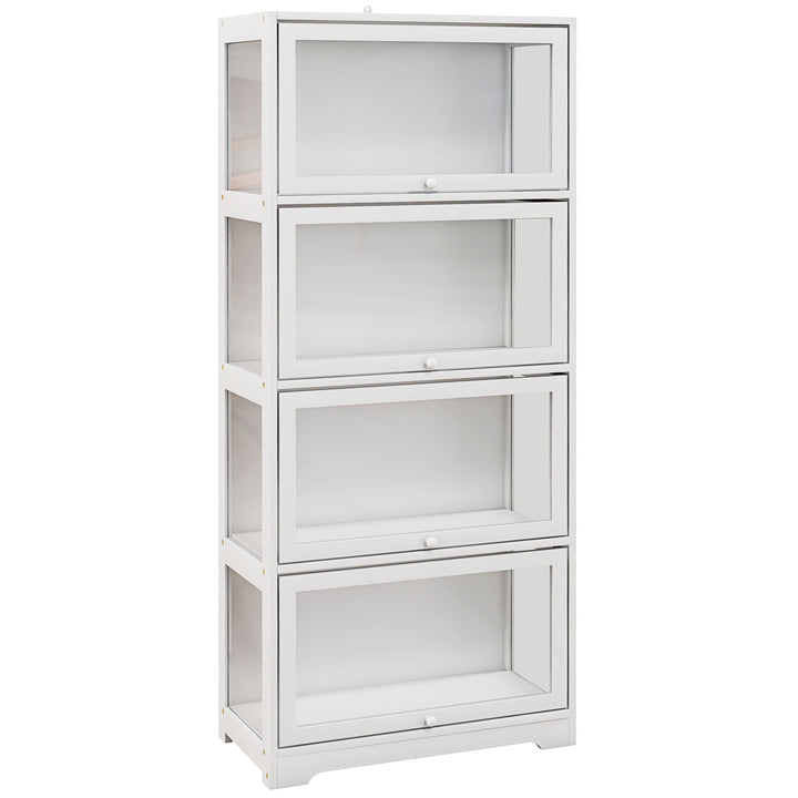 Vitrine Colecionador de 4 Níveis Vitrine Sala de Estar com Portas Abatíveis de Acrílico Anti-Tombo para Estúdio Dormitório Escritório 59x30x139 cm Branco