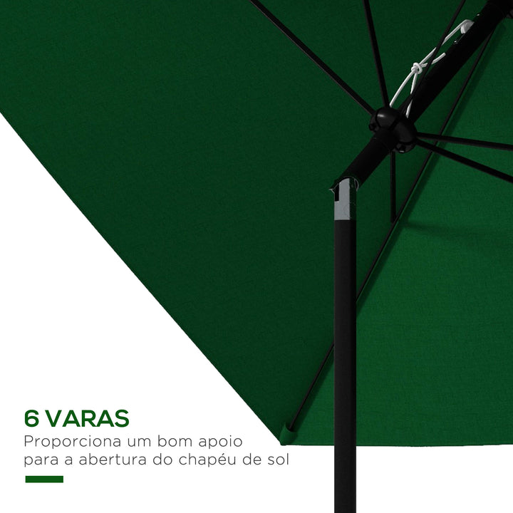 Chapéu de Sol de Jardim 300x200x248 cm Proteção UV50+ Chapéu de Sol de Alumínio Inclinável com Teto de Ventilação e Manivela para Terraço Varanda Exterior Verde