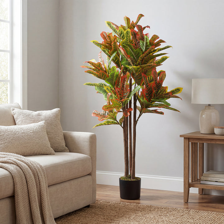 Planta Artificial 120 cm Planta Decorativa com Vaso e Folhas para Decoração Interior Casa Escritório Sala de Estar Multicolor