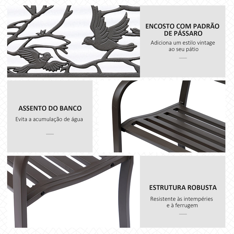 Banco de Jardim de Aço Banco de Exterior com Apoio para os Braços e Encosto Decorativo Carga Máxima 240 kg para Pátio Varanda 127x60x85 cm Marrom Escuro