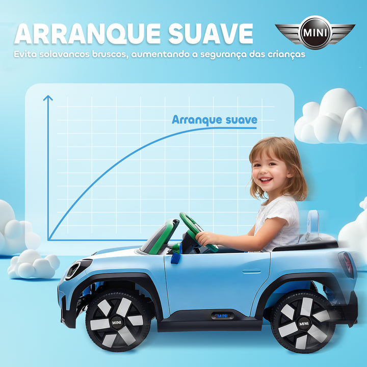 Carro Elétrico para Crianças acima de 3 Anos MINI Concept Aceman Carro a Bateria 12V com Bluetooth Controlo Remoto 2,4G Motor Duplo Suspensão Traseira Faróis Música USB 109x63x46 cm Azul