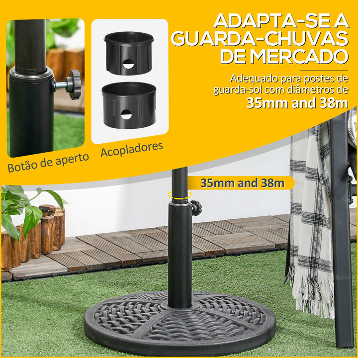 Base de Chapéu de Sol Redonda Suporte para Chapéu de Sol Preenchido de Cimento Peso 9,5 kg para Mastros de Chapéu de Sol de Ø38/48 mm Preto