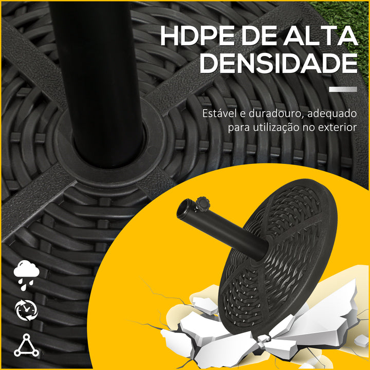 Base de Chapéu de Sol Redonda Suporte para Chapéu de Sol Preenchido de Cimento Peso 9,5 kg para Mastros de Chapéu de Sol de Ø38/48 mm Preto