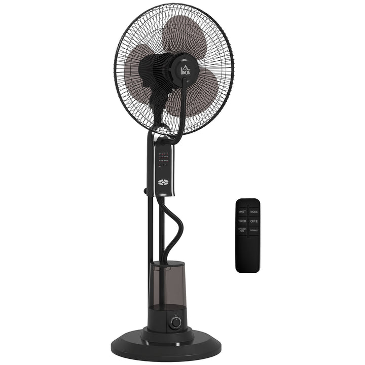 Ventoinha de Pé com Nebulizador 75 W Temporizador Depósito 3,2L Controlo Remoto 3 Velocidades 3 Hélices e Ecrã LED Ø44,5 cm Preto