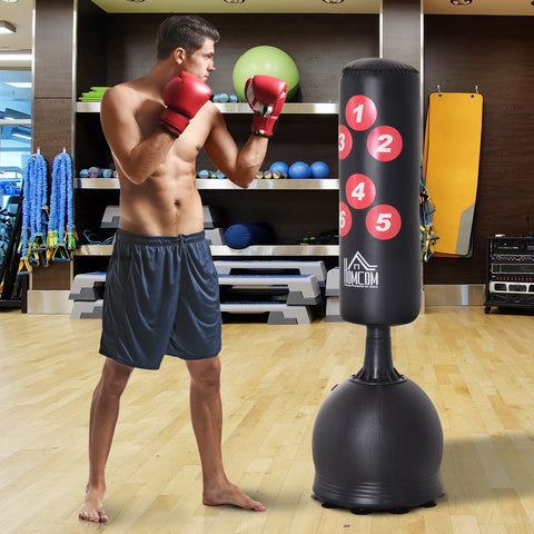 Saco de Boxe de Pé 165cm Sacos de Chão com Suporte para Preencher de Água ou Areia para Adultos e Crianças Preto
