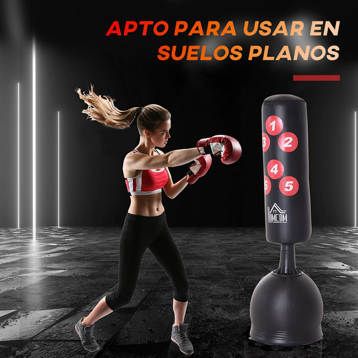 Saco de Boxe de Pé 165cm Sacos de Chão com Suporte para Preencher de Água ou Areia para Adultos e Crianças Preto