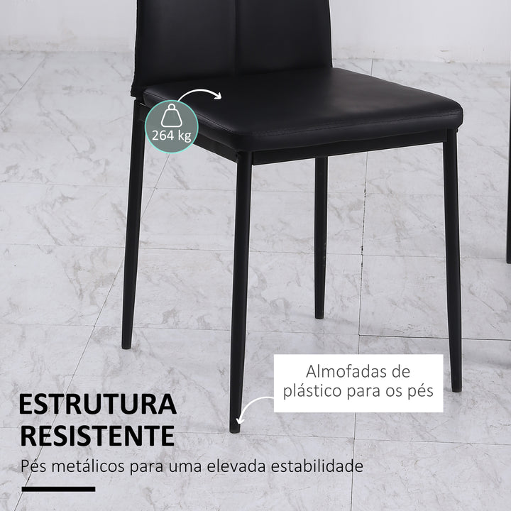 Conjunto de 6 Cadeiras de Sala de Jantar Estofadas em PU Cadeiras de Cozinha com Encosto Alto com Botões e Pernas de Aço Desenho Moderno para Sala de Estar Quarto 41x50x97 cm Preto