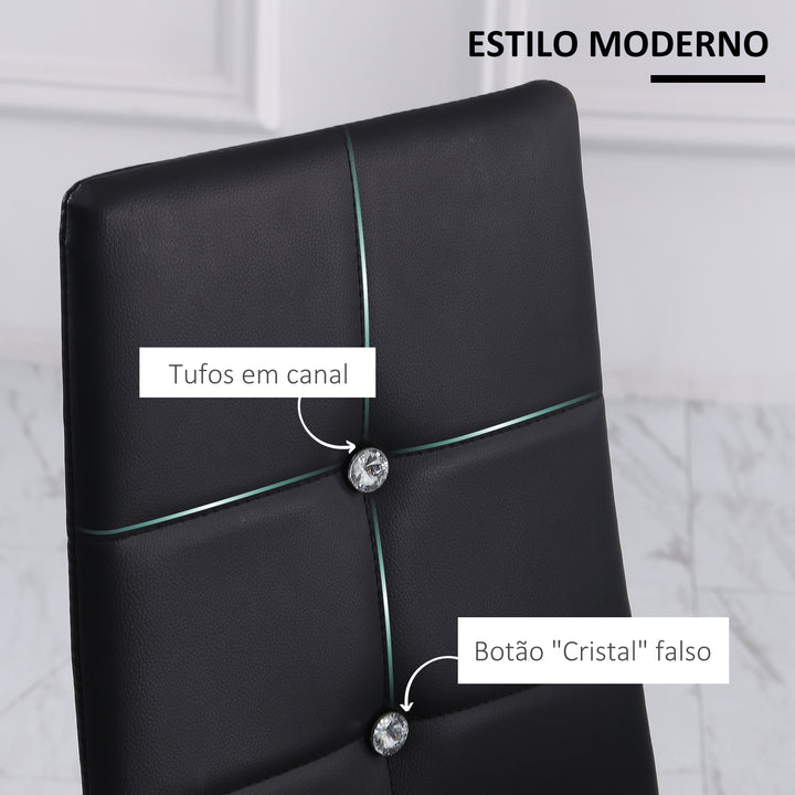 Conjunto de 6 Cadeiras de Sala de Jantar Estofadas em PU Cadeiras de Cozinha com Encosto Alto com Botões e Pernas de Aço Desenho Moderno para Sala de Estar Quarto 41x50x97 cm Preto