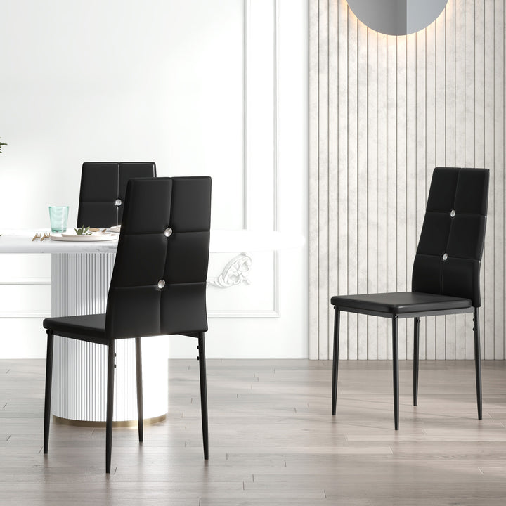 Conjunto de 6 Cadeiras de Sala de Jantar Estofadas em PU Cadeiras de Cozinha com Encosto Alto com Botões e Pernas de Aço Desenho Moderno para Sala de Estar Quarto 41x50x97 cm Preto