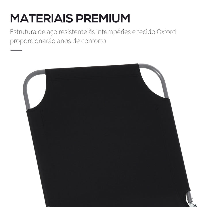 Espreguiçadeira Dobrável, Espreguiçadeira de Jardim Exterior com Encosto Ajustável em 5 Posições e Estrutura Metálica, Suporta Até 120 kg, Para Terraço, Piscina, Praia, 187x55x24 cm, Preto