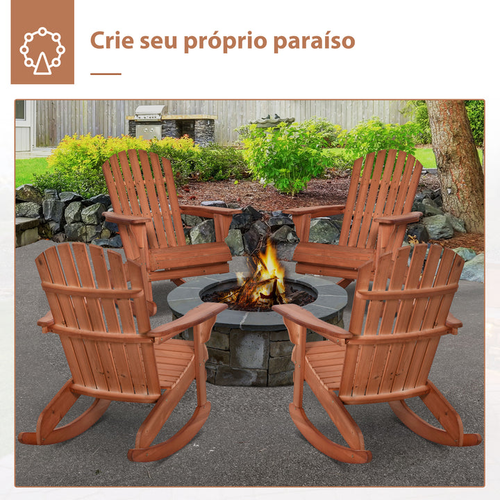 Cadeira de balanço de madeira natural Adirondack para jardim terraço externo rústico Carga 130 kg 77x94x97 cm Cor Teca