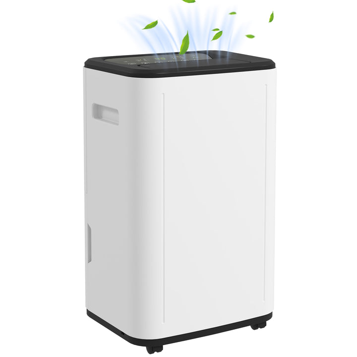 Desumidificador Elétrico Depósito de Água 6 Litros 20L/Dia com 4 Modos 2 Velocidades Ecrã LED Temporizador Silencioso para Dormitório Sala de Estar Cozinha 33,5x26x53 cm Branco