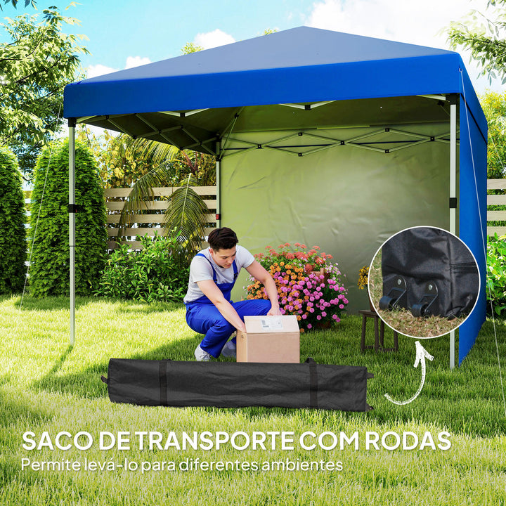Tenda Dobrável Pop-up Tenda 3x3 m Toldo Dobrável com 2 Laterais Anti-UV Altura Ajustável em 3 Níveis Sacos de Areia e Saco de Transporte com Rodas para Camping Festas Azul