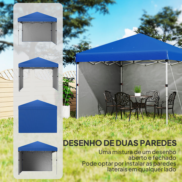 Tenda Dobrável Pop-up Tenda 3x3 m Toldo Dobrável com 2 Laterais Anti-UV Altura Ajustável em 3 Níveis Sacos de Areia e Saco de Transporte com Rodas para Camping Festas Azul
